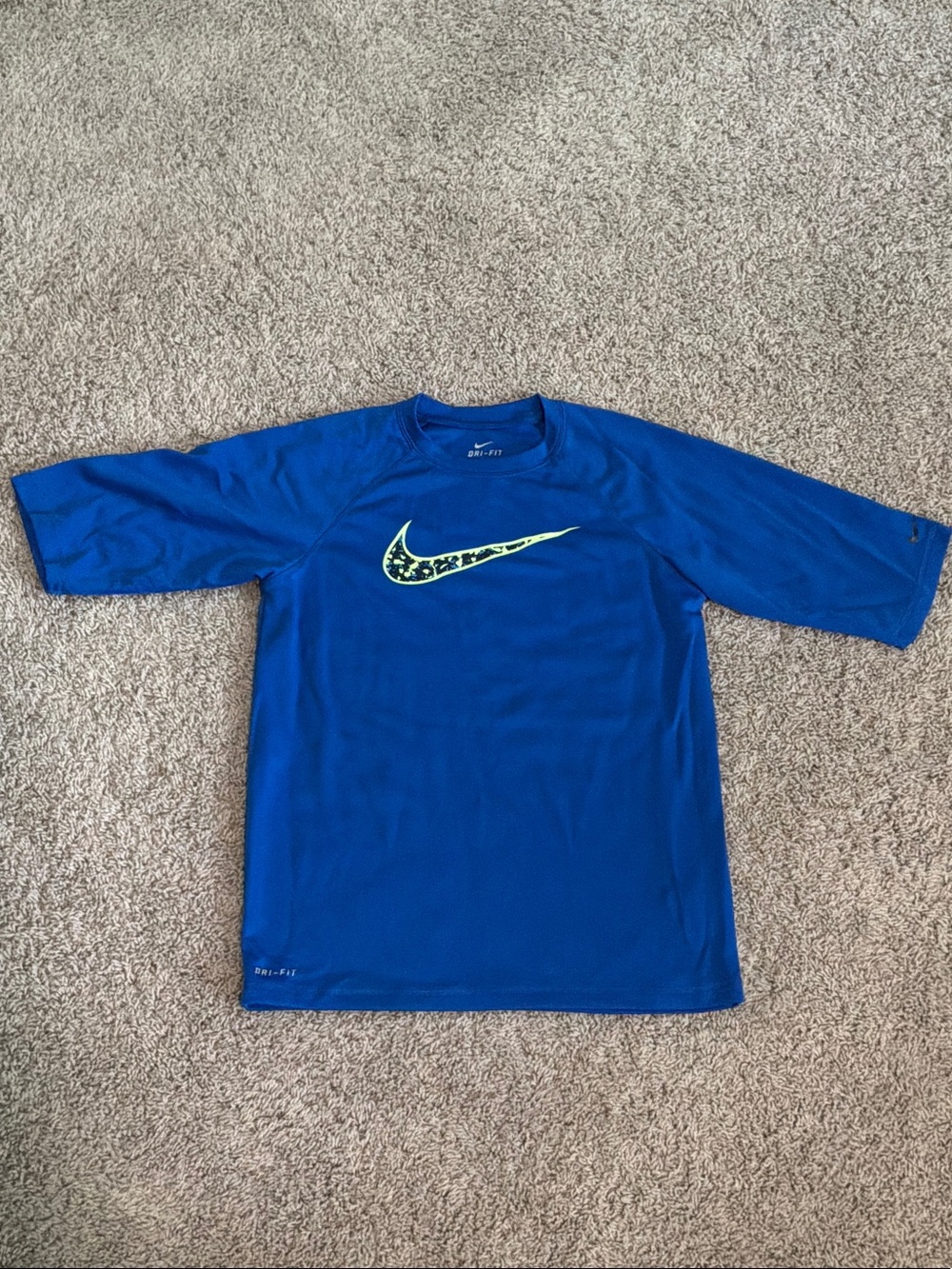 Nike Boys Royal Blue Swim Rash Guard with Neon Green Swoosh